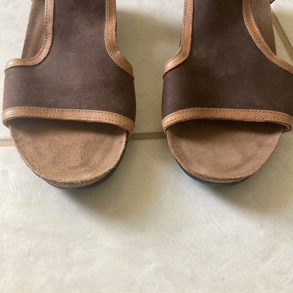 Naot Sandal Womens 10 EU 41 Fiona Wedge Leather Brown Buckle Cork Pump - Picture 4 of 7